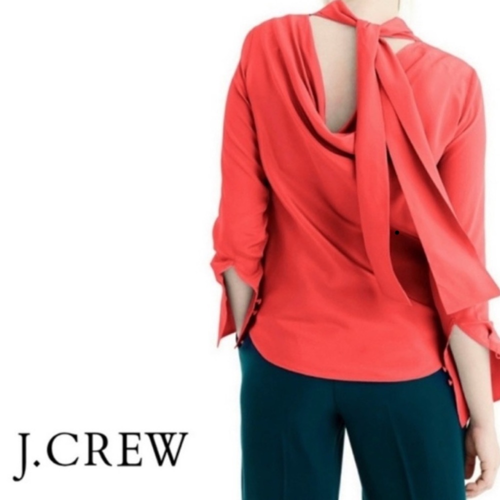 J. Crew Coral Red Silk Blouse NWOT